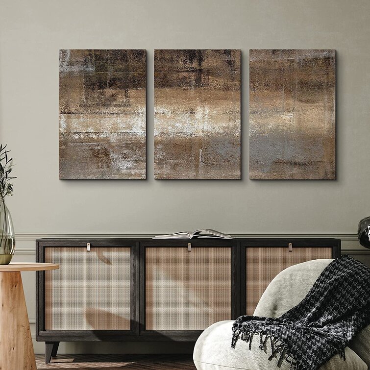 IDEA4WALL Abstract Bown & White Faded Grunge Color Field On Canvas